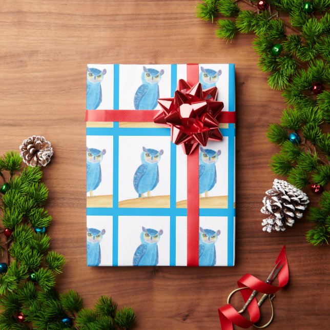Cute Blue Owl Gift Wrap Paper (Holiday Gift)