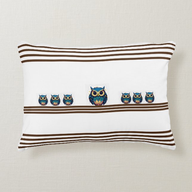 Cute Blue Owl Illustration Decorative Cushion (Front)