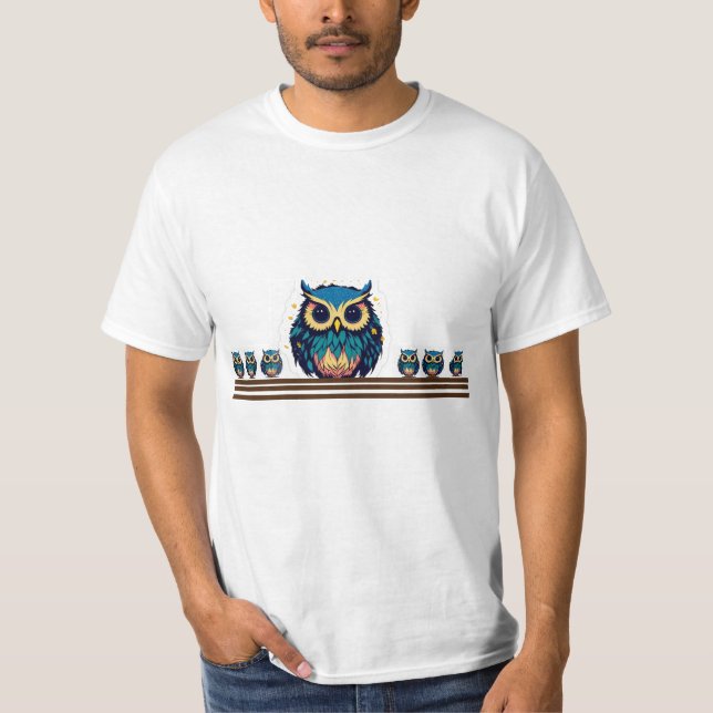 Cute Blue Owl Illustration T-Shirt (Front)