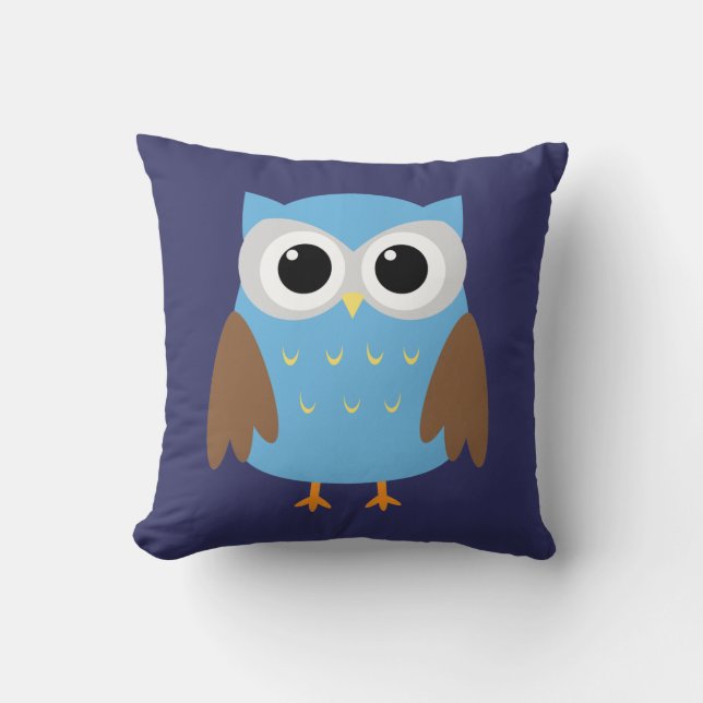 Cute Blue Owl Kids Throw Pillow (Front)