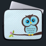 Cute Blue Owl Laptop Sleeve<br><div class="desc">Stylish electronics sleeve features a beautiful vector illustration of an owl perched on a tree branch.</div>