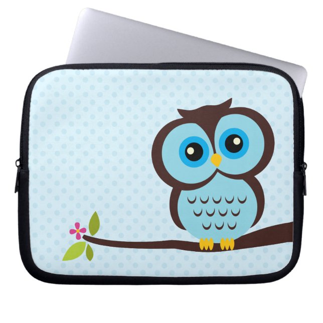 Cute Blue Owl Laptop Sleeve (Front)