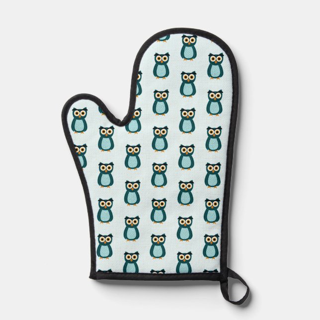 Cute blue owl oven mitt (Front)