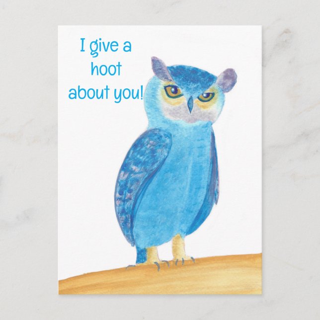Cute Blue Owl, Valentine Postcards (Front)