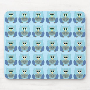 Cute Blue Owls Pattern Mouse Pad