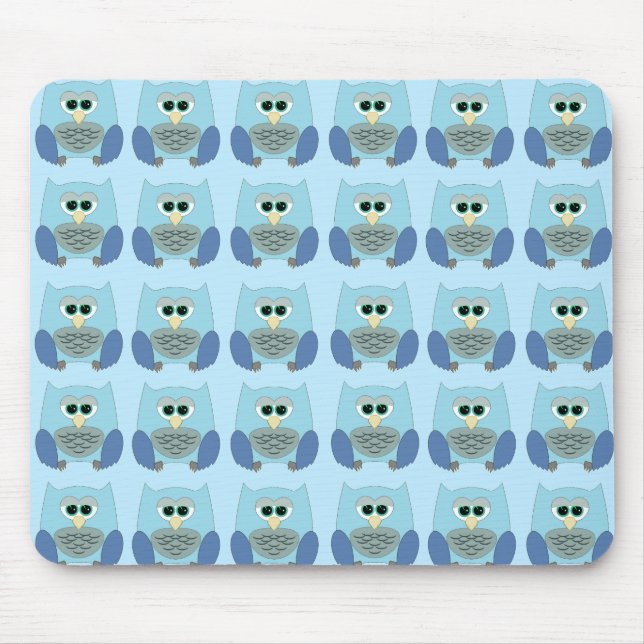 Cute Blue Owls Pattern Mouse Pad (Front)