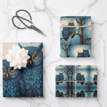 Cute blue Pair of Owls sitting on a branch  Wrapping Paper Sheet<br><div class="desc">Cute blue Pair of Owls sitting on a branch</div>