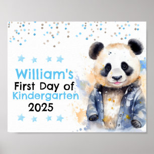 Cute Blue Panda First Day of School Chalkboard Poster