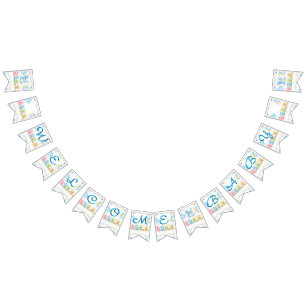 Cute Blue Pastel Baby Bears Welcome Baby Shower Bunting