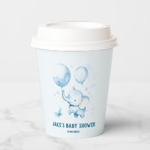Cute Blue Pastel Elephant   Baby Shower Paper Cups