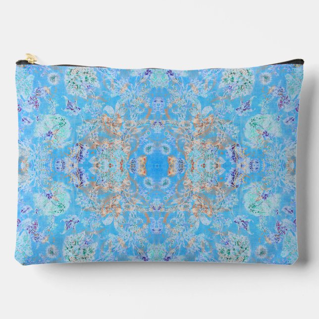 Cute blue pastel floral accessory pouch (Front)