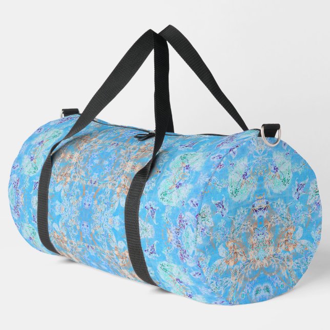 Cute blue pastel floral duffle bag (Left Corner)