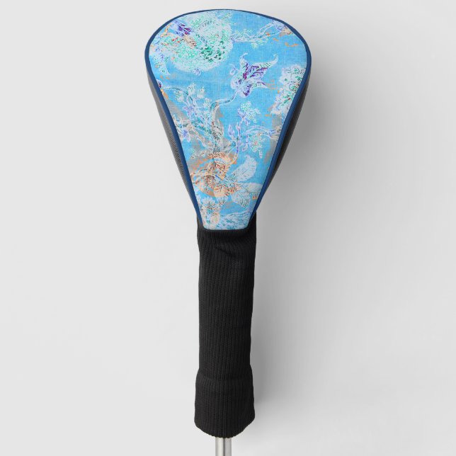 Cute blue pastel floral golf head cover (Front)