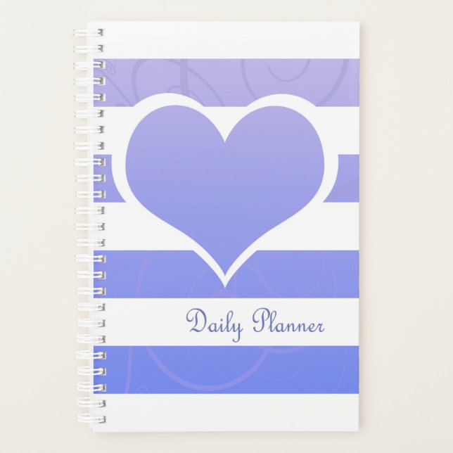 Cute Blue Pastel Heart Stripes Planner (Front)