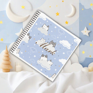 Cute Blue Pattern Kitten Cloud Notebook