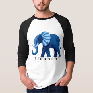 Cute Blue Patterned Elephant Graphic T-Shirt