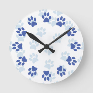 Cute Blue Paw Prints for Pet Lovers Clock