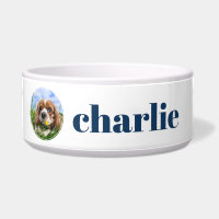 Cute Blue Paw Prints Personalised Dog Photo Bowl