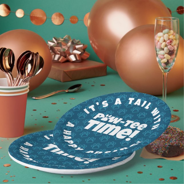 Cute Blue Pawprints Pet Adoption Paw-tee! Time Paper Plate (Multi)