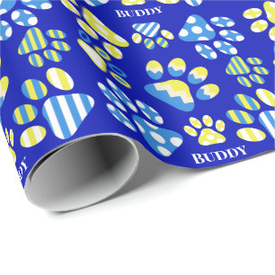 Cute Blue Paws Personalised Dog Wrapping Paper