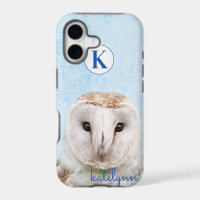 Cute Blue Peek-a-Boo Owl Photograph Monogram