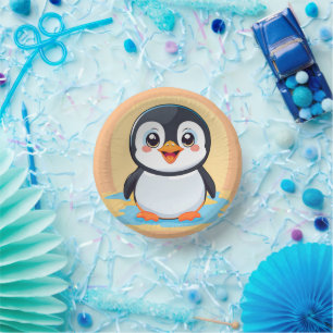 Cute blue penguin Face zoo ice Birthday Party Paper Plate
