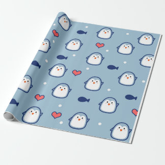 Cute Blue Penguin Pattern Wrapping Paper