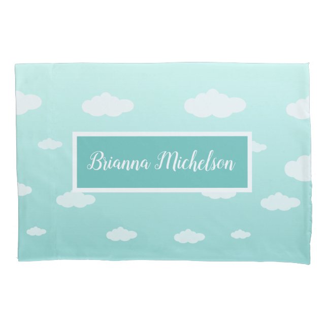 Cute Blue Personalised Cloud Pillow for Kids Pillowcase (Front)