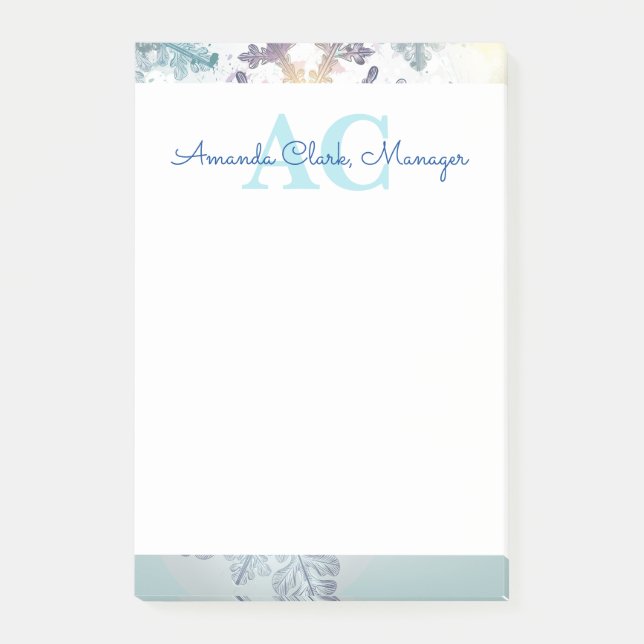 Cute Blue Personalised Monogram Name  Post-it Notes (Front)