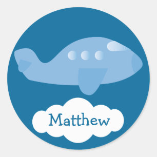 Cute Blue Personalised Plane & Cloud Stickers