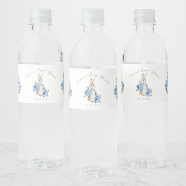 Cute Blue Peter Rabbit Baby Shower  Water Bottle Label (Bottles)