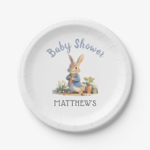 Cute Blue Peter The Rabbit Boy Baby Shower Paper Plate