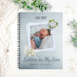 Cute Blue Photo Letters to my Son Keepsake Notebook<br><div class="desc">Blue custom photo journal with cute frames and text "letters to my son" A baby's first-year journal is a wonderful way to capture and cherish precious moments. Here's a brief guide on what you can write: Milestones: Document major developmental milestones like the first smile, first word, first steps, and other...</div>