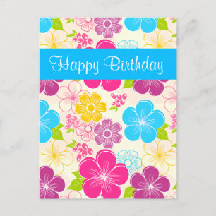Cute blue pink and orange Birthday Postcard