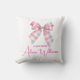 Cute Blue & pink Bow Personalized Gift From Cushion