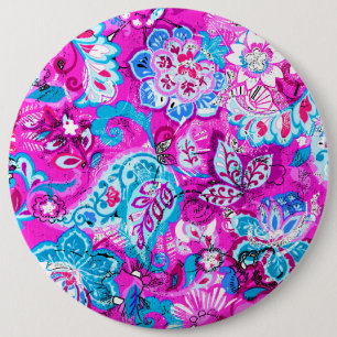 Cute blue pink flowers patterns 6 cm round badge