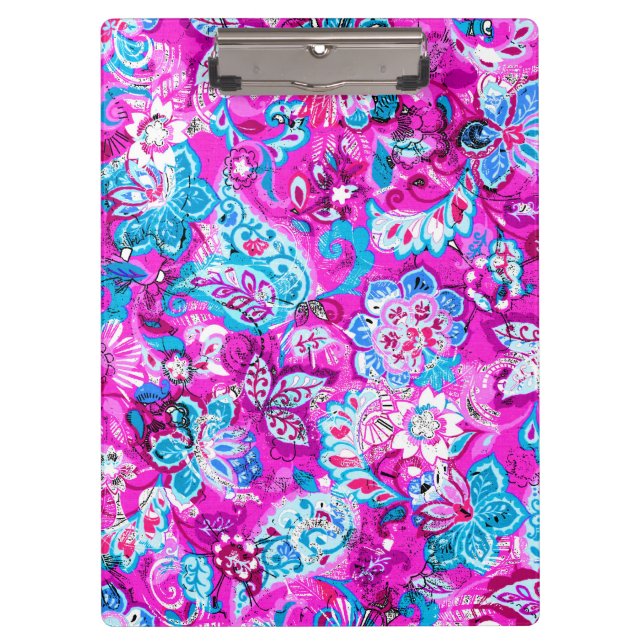 Cute blue pink flowers patterns clipboard (Front)