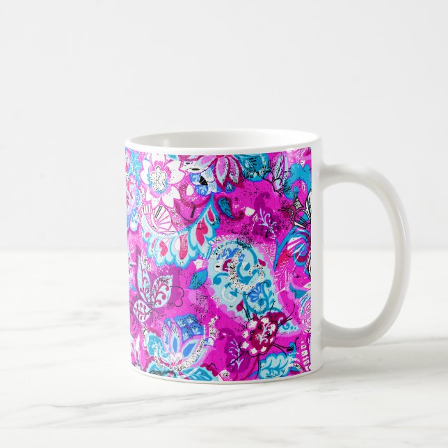 Cute blue pink flowers patterns coffee mug (Right)
