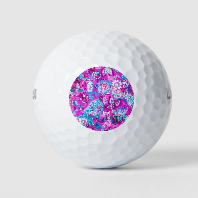 Cute blue pink flowers patterns golf balls (Front)