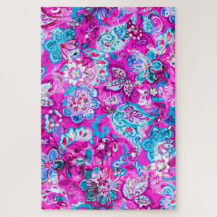 Cute blue pink flowers patterns jigsaw puzzle