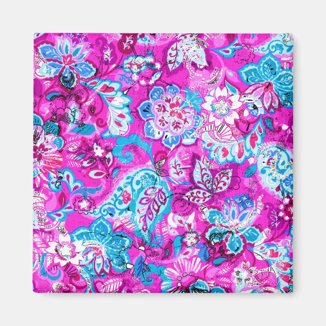 Cute blue pink flowers patterns magnet (Front)