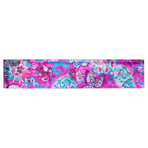 Cute blue pink flowers patterns nameplate