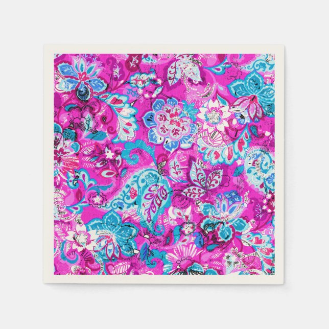 Cute blue pink flowers patterns napkin (Front)