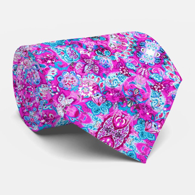 Cute blue pink flowers patterns tie (Rolled)
