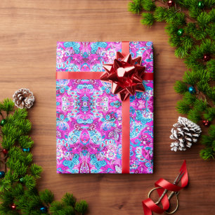 Cute blue pink flowers patterns wrapping paper
