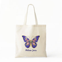 Cute Blue Pink Gold Butterfly Floral Name