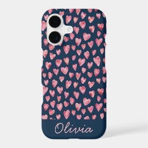 Cute Blue Pink Heart pattern personalised name