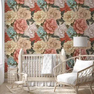 Cute Blue Pink Mauve Peonies Flowers Floral  Wallpaper