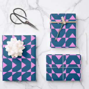 Cute Blue Pink Modern Geometric Shapes Pattern Wrapping Paper Sheet
