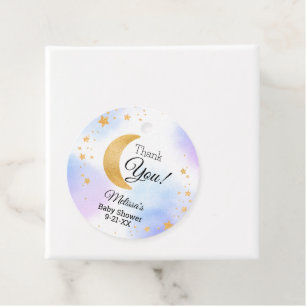 Cute Blue Pink Over the Moon Thank You Baby Shower Favour Tags